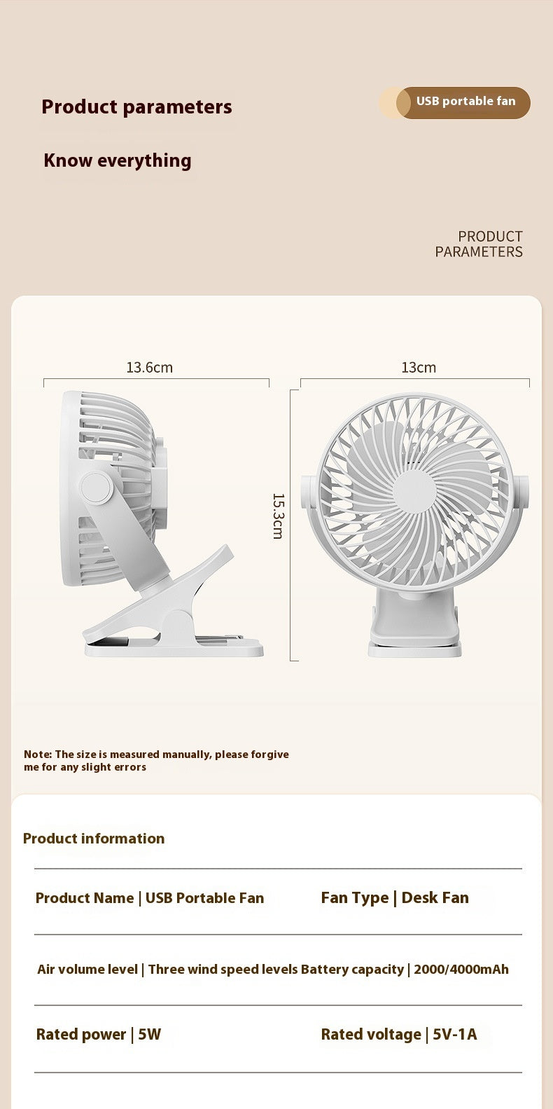 Ondaum Multifunctional USB Portable Noiseless Electric Fan