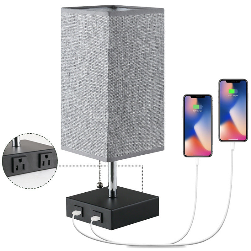 Modern Linen Table Lamp with USB Charging
