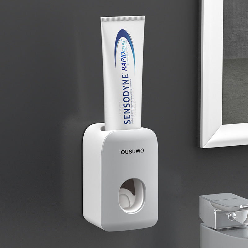 Wall-Mounted Toothpaste and Toothbrush Rack with Lazy Squeezer
