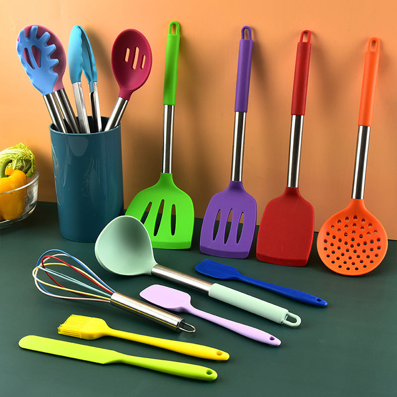 14-Piece Silicone Kitchen Utensil Set with Stainless Steel Core