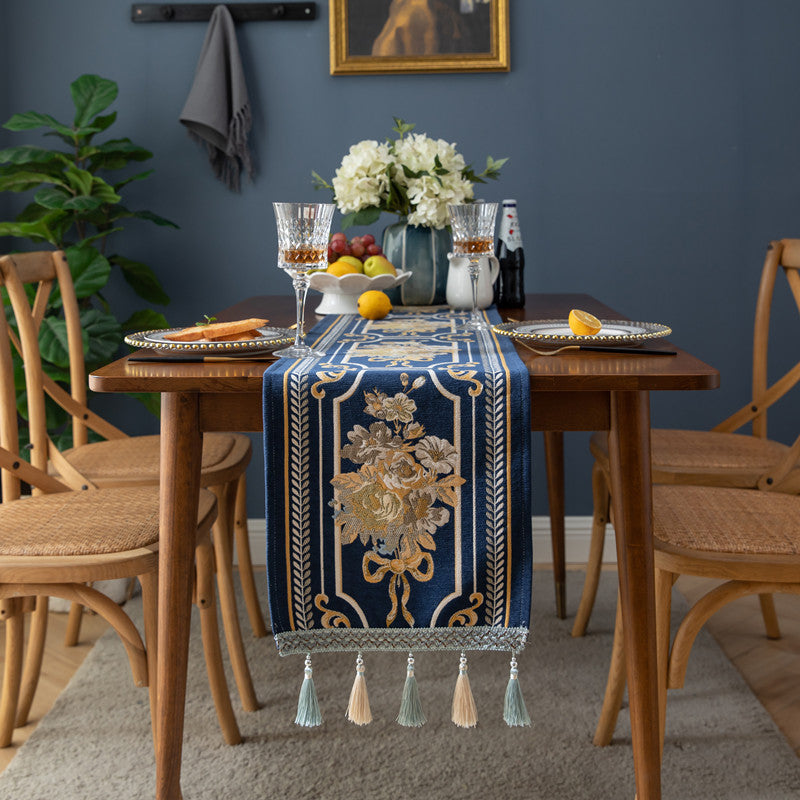 Chenille Tassel Table Runner – Modern Polyester Table Decor