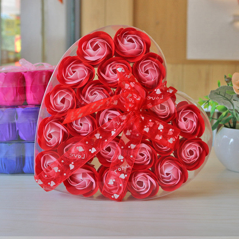 Ondaum 24 Rose Soap Flower Heart-Shaped Box