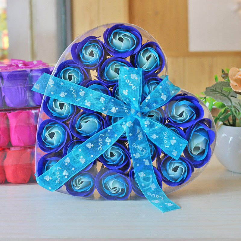 Ondaum 24 Rose Soap Flower Heart-Shaped Box