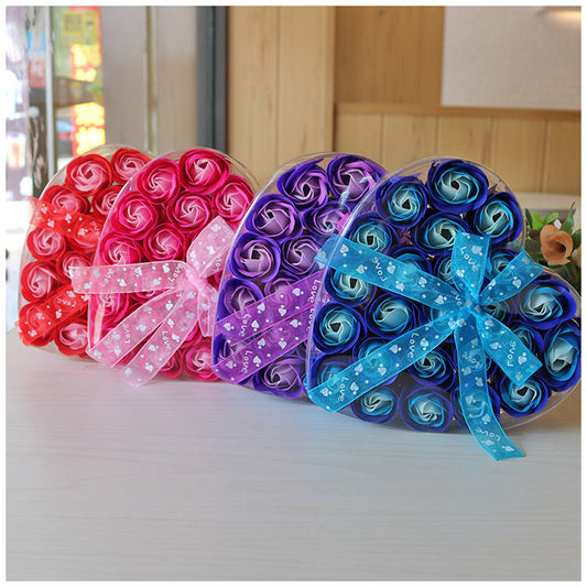 Ondaum 24 Rose Soap Flower Heart-Shaped Box