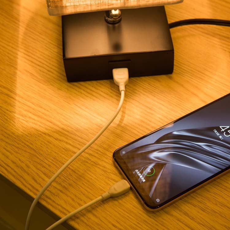 Modern Linen Table Lamp with USB Charging