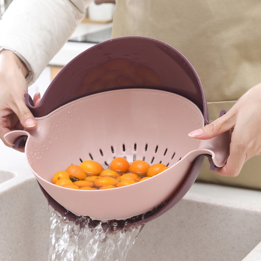 Double-Layer Rotating Fruit and Vegetable Drain Basket
