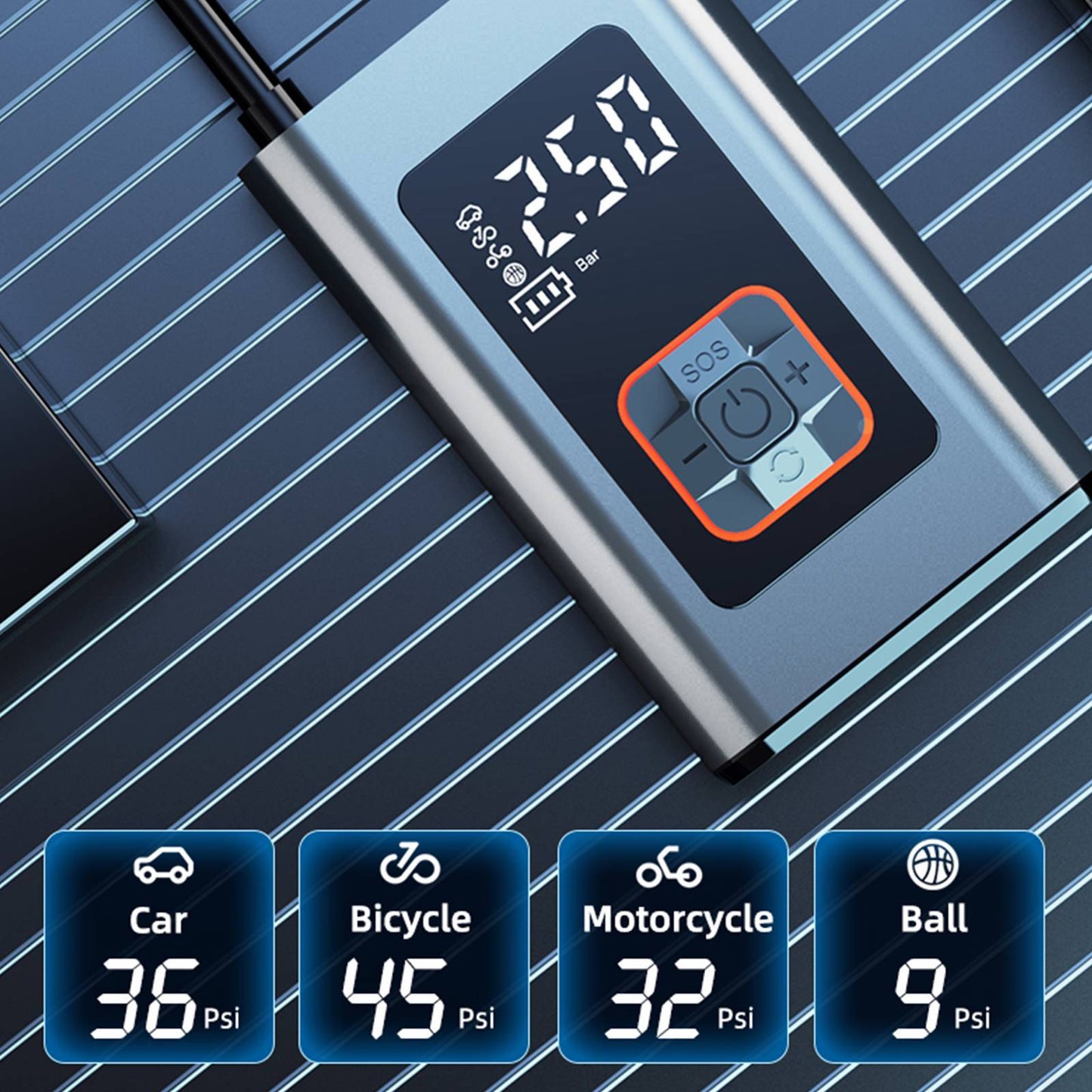 9-Function Digital Portable Tire Inflator , Air Compressor With LED Display