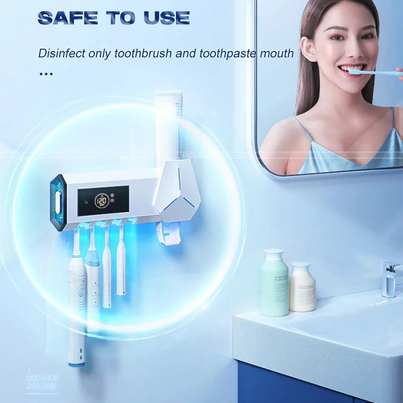 Multifunctional Toothbrush Disinfector Automatic Toothpaste Dispenser Squeezer Toothbrush Storage Rack Bathroom Accessories Set