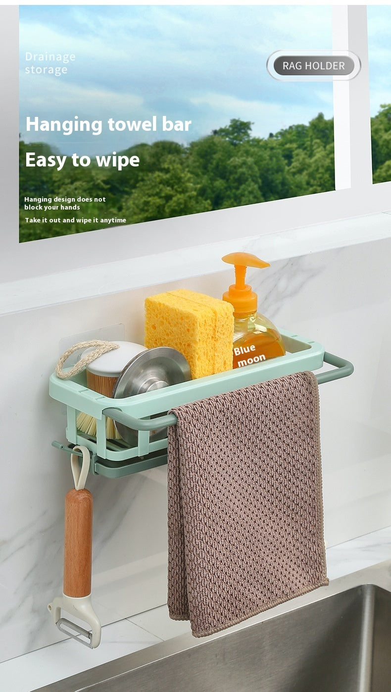 Ondaum Retractable Punch-free Kitchen Storage Wall-mounted Draining Basket & Seasoning Rack