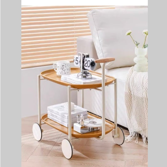 Movable Double-Layer Storage Pushcart with Wheels
