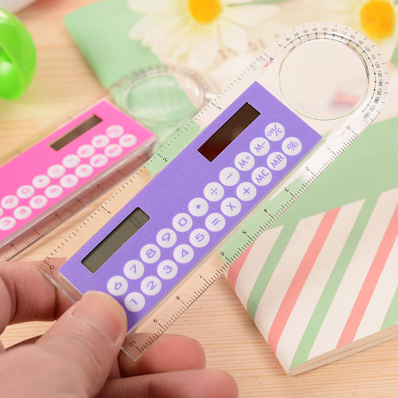 Solar-Powered Mini Calculator with Ruler – Ultra-Thin Multifunction