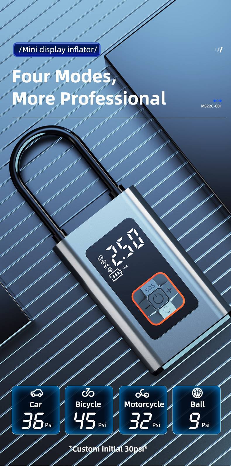 9-Function Digital Portable Tire Inflator , Air Compressor With LED Display