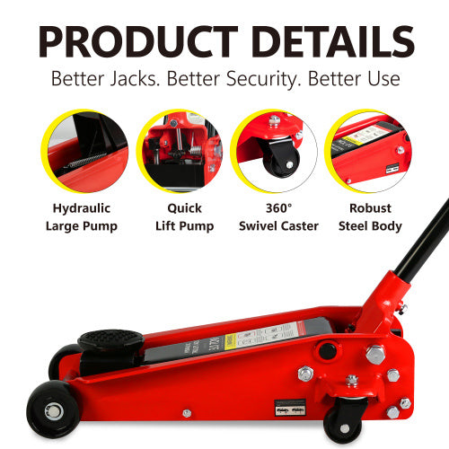Hydraulic Low Profile Racing Floor Jack – 3 Ton Capacity