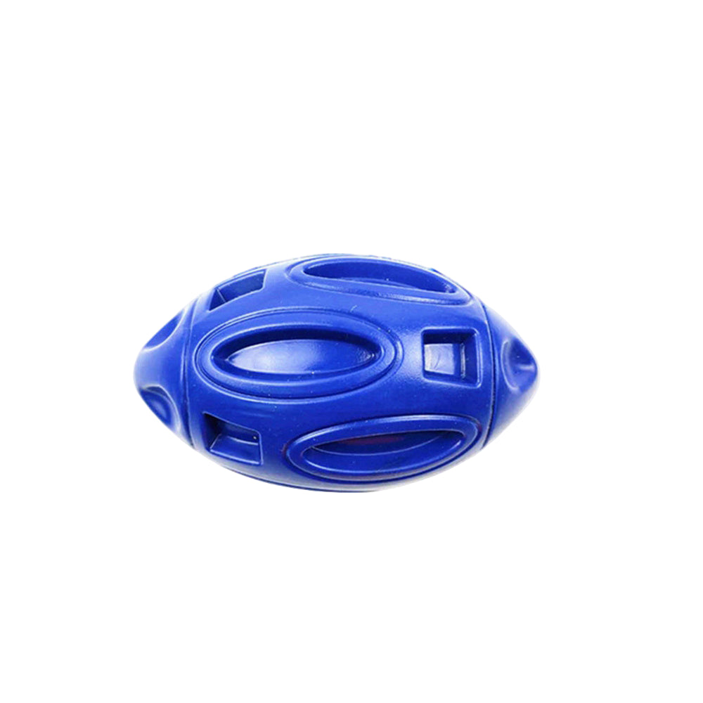 Blue dog toy with dimensions and weight information on a white background