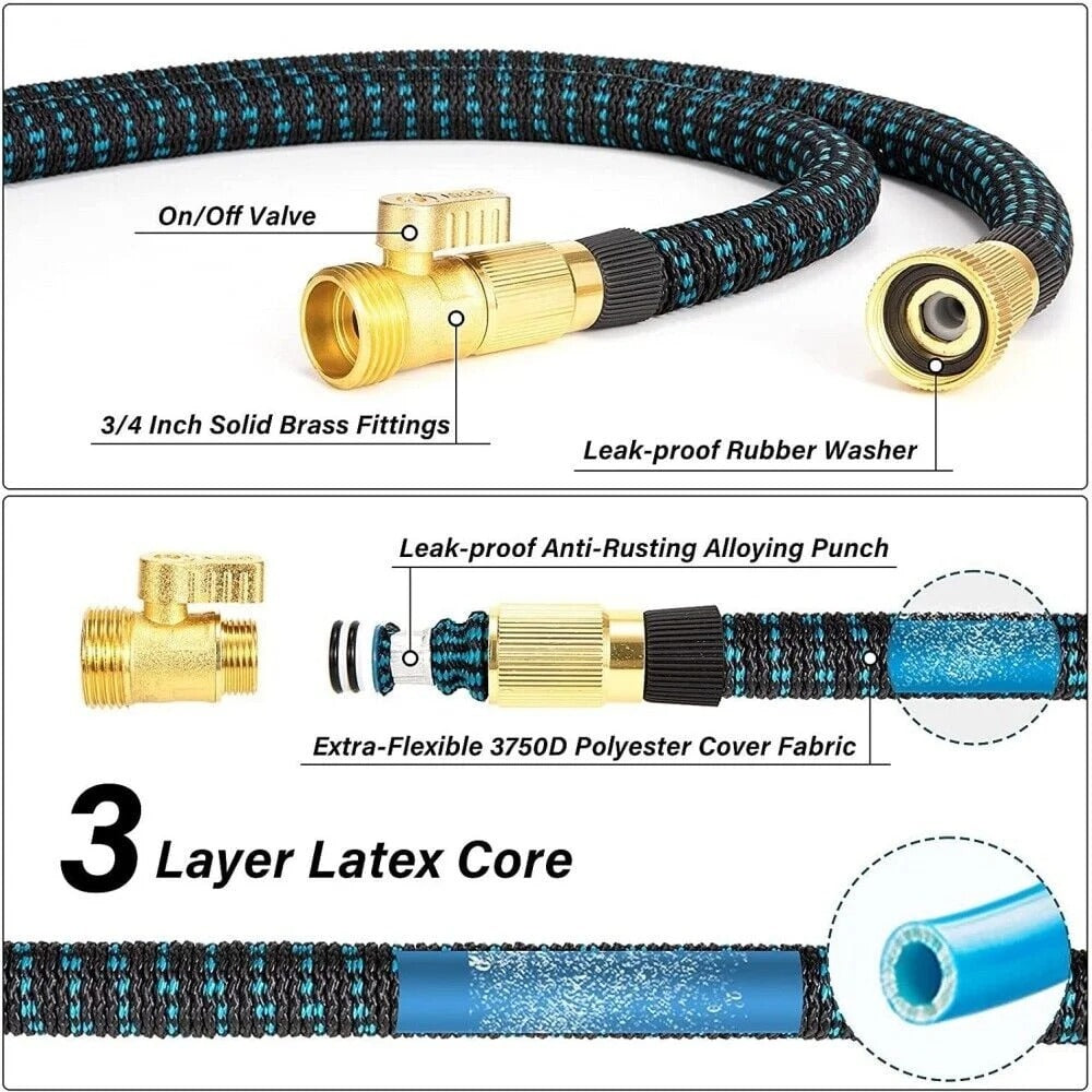 Amazingforless Water Hose Upgraded Leakproof Lightweight No-Kink Garden Hose Flexible Expanding Water Hose Black Blue