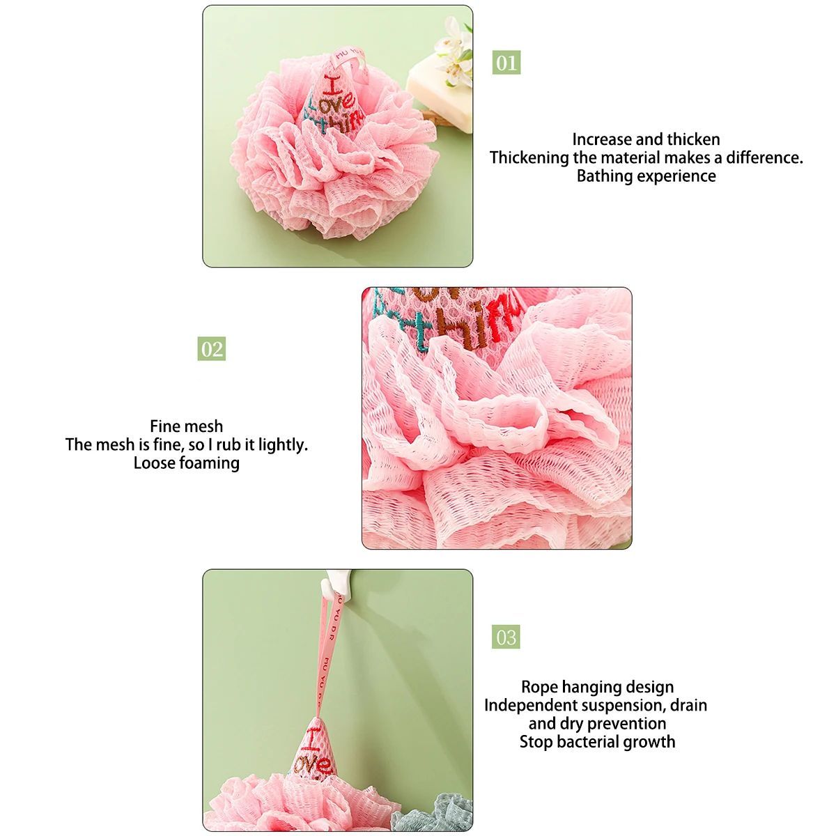 Foam Core Bath Flower Ball – Back Rubbing Bath Towel Sponge