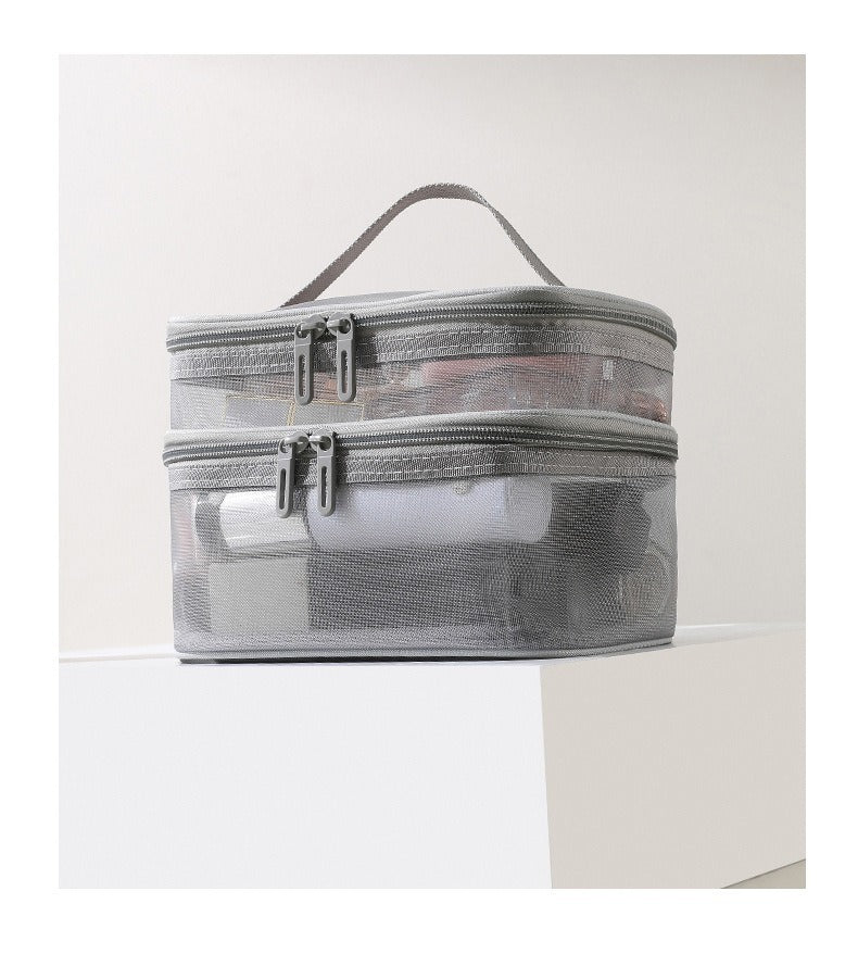 2pcs Double Layer Mesh Travel Cosmetic Storage Bags
