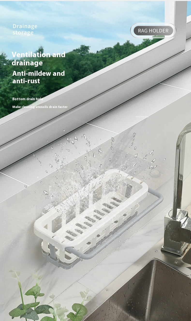 Ondaum Retractable Punch-free Kitchen Storage Wall-mounted Draining Basket & Seasoning Rack