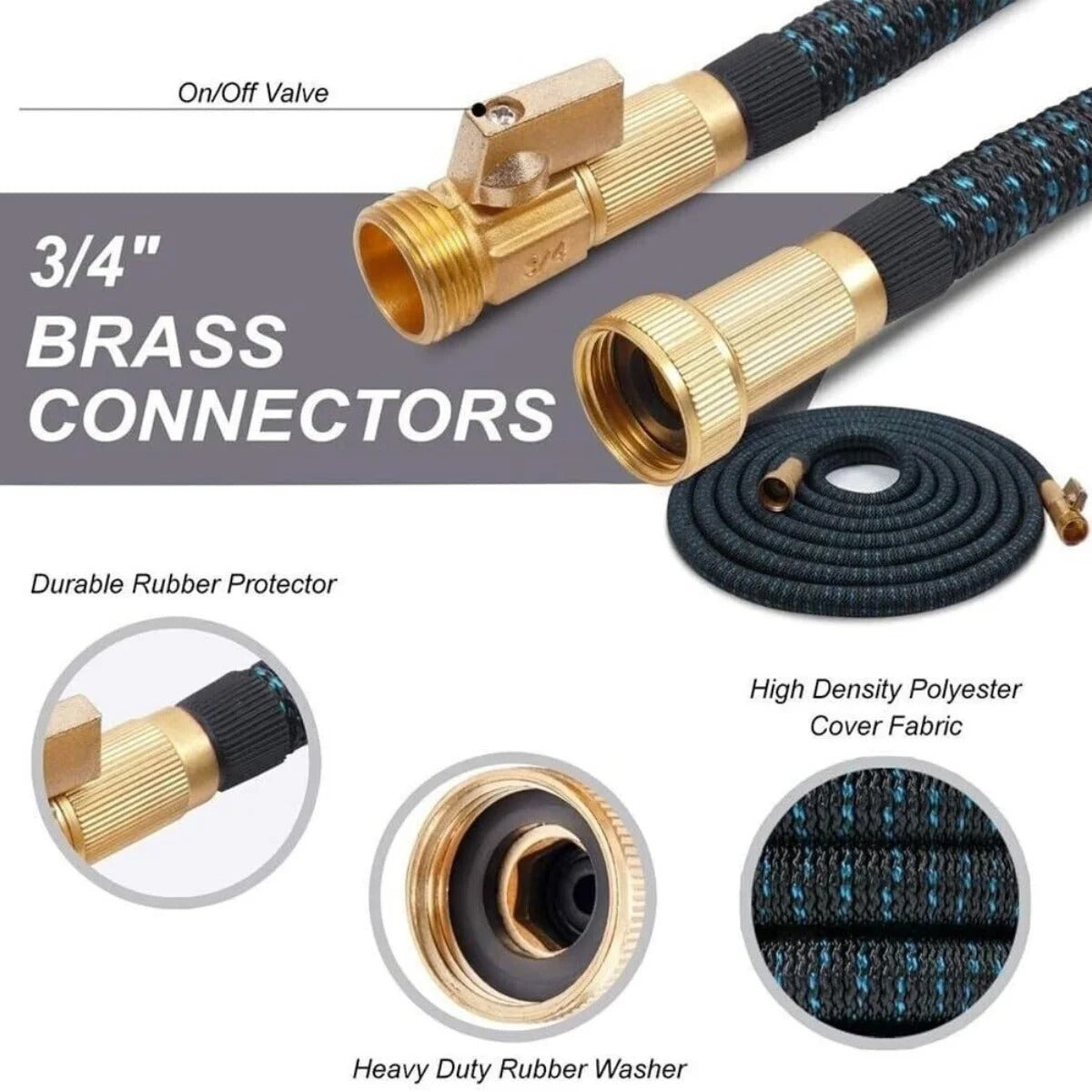 Amazingforless Water Hose Upgraded Leakproof Lightweight No-Kink Garden Hose Flexible Expanding Water Hose Black Blue