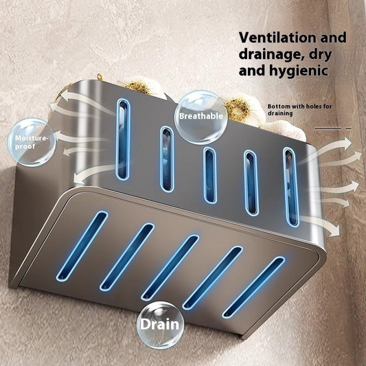 Onion, Ginger And Garlic Storage Box Wall-mounted Suction Cup Storage Rack
