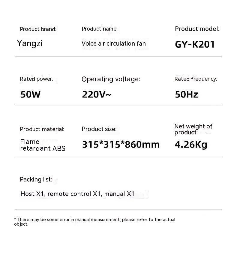 Ondaum Air Circulator Household Fan with Thermantidote Turbofan
