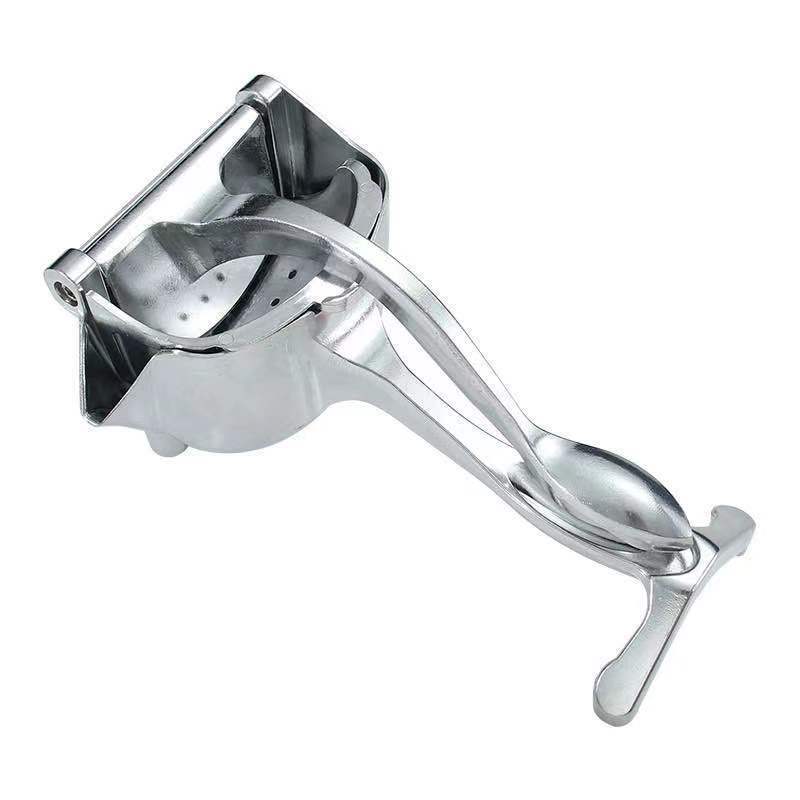Metallic lemon squeezer on a white background