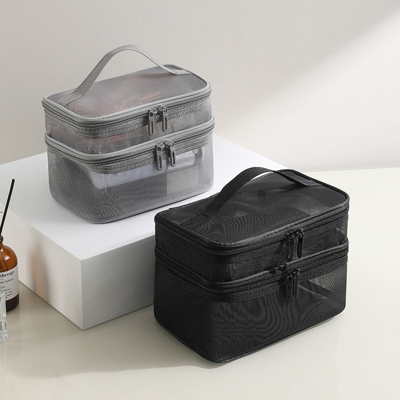 2pcs Double Layer Mesh Travel Cosmetic Storage Bags