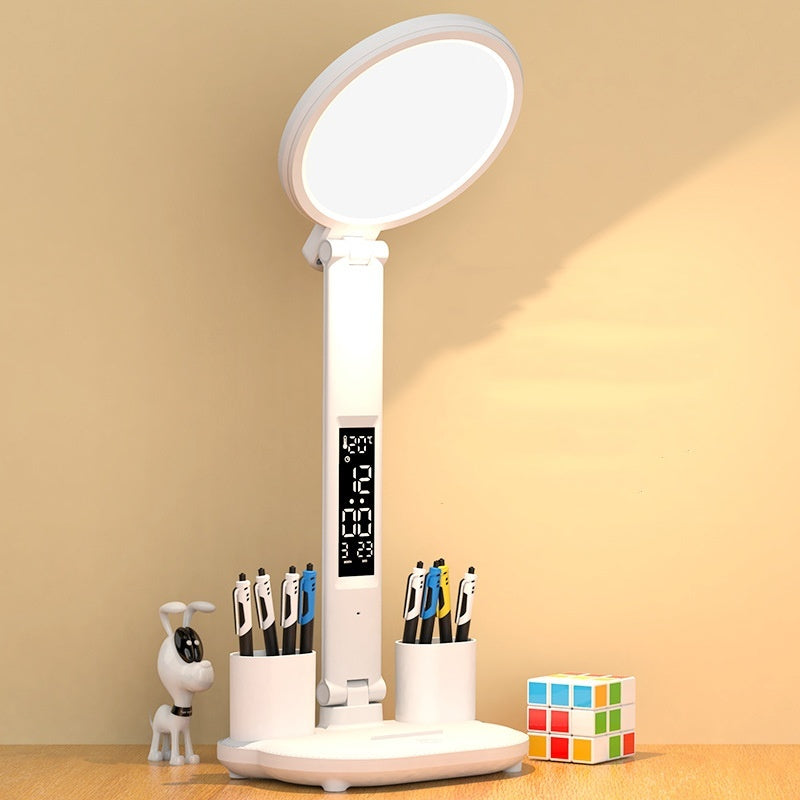 LED Clock Table Lamp USB Rechargeable Dimmable Desk Lamp