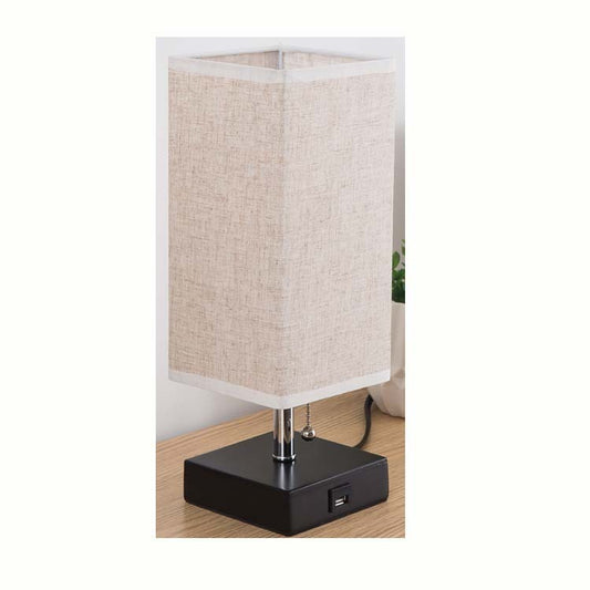 Modern Linen Table Lamp with USB Charging
