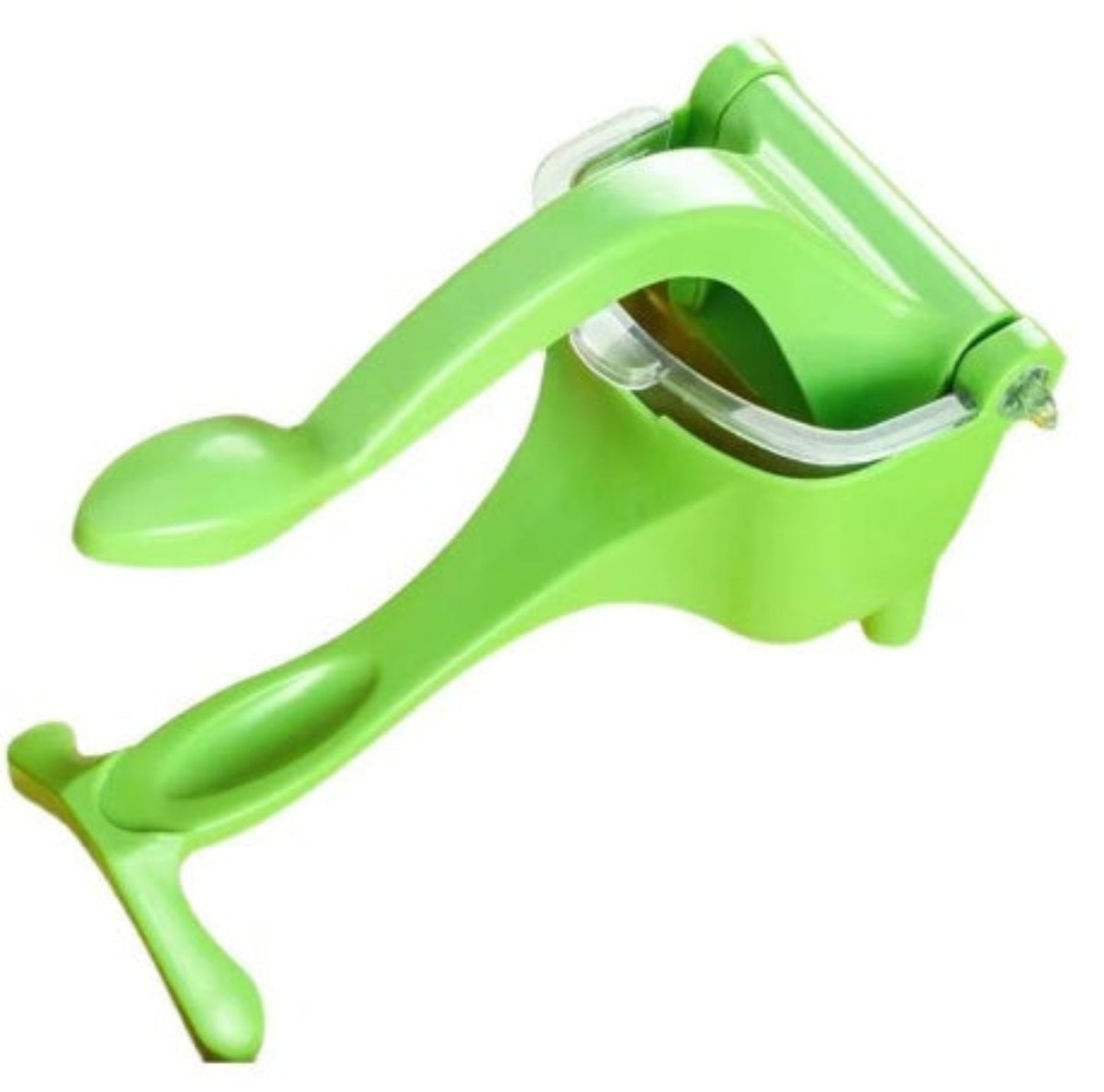 Green manual juicer on a white background