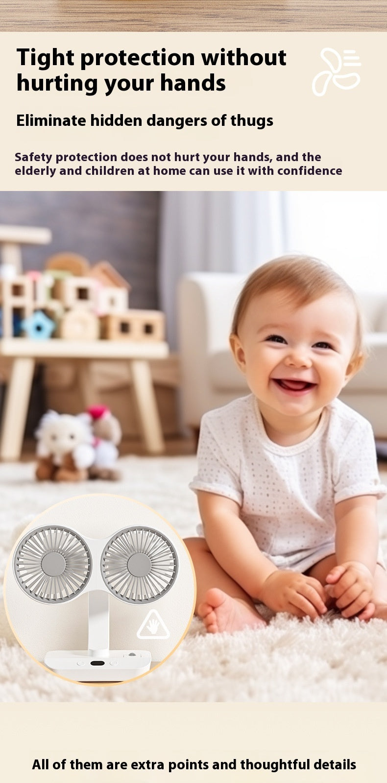 Ondaum Multi-Functional Dual Head Ultra Endurance Small Fan