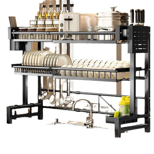 Retractable Kitchen Sink Storage Shelf Bowl Rack Tableware Drain Rack Sets