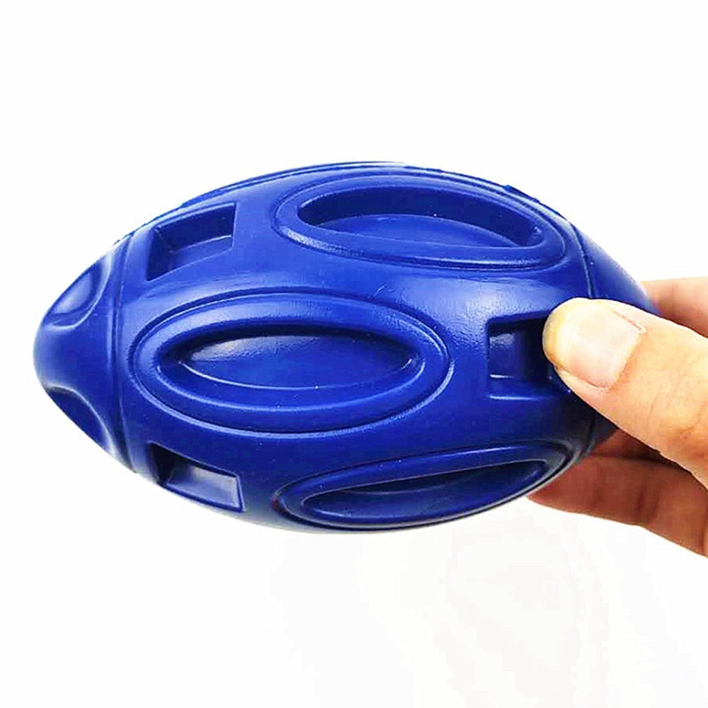 Blue textured object held by a hand on a white background