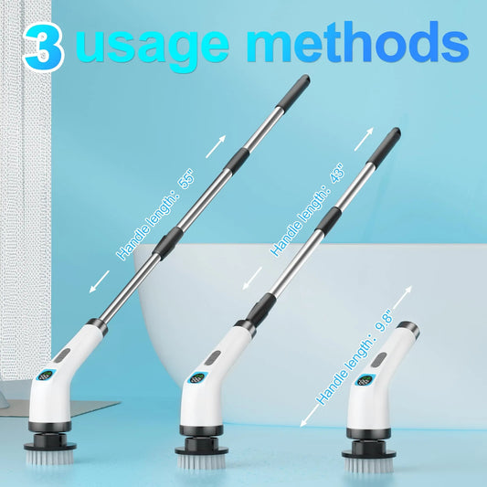 Cordless Electric Spin Scrubber with Long Handle and 7-in-1 Brush Heads