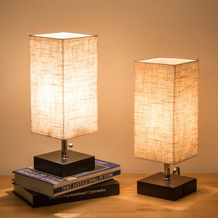 Modern Linen Table Lamp with USB Charging