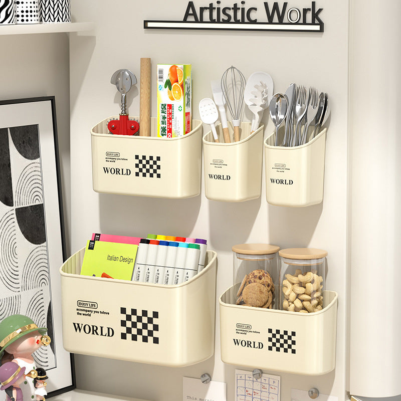 Ondaum Magnetic Refrigerator Side Wall Storage Box in Cream Style