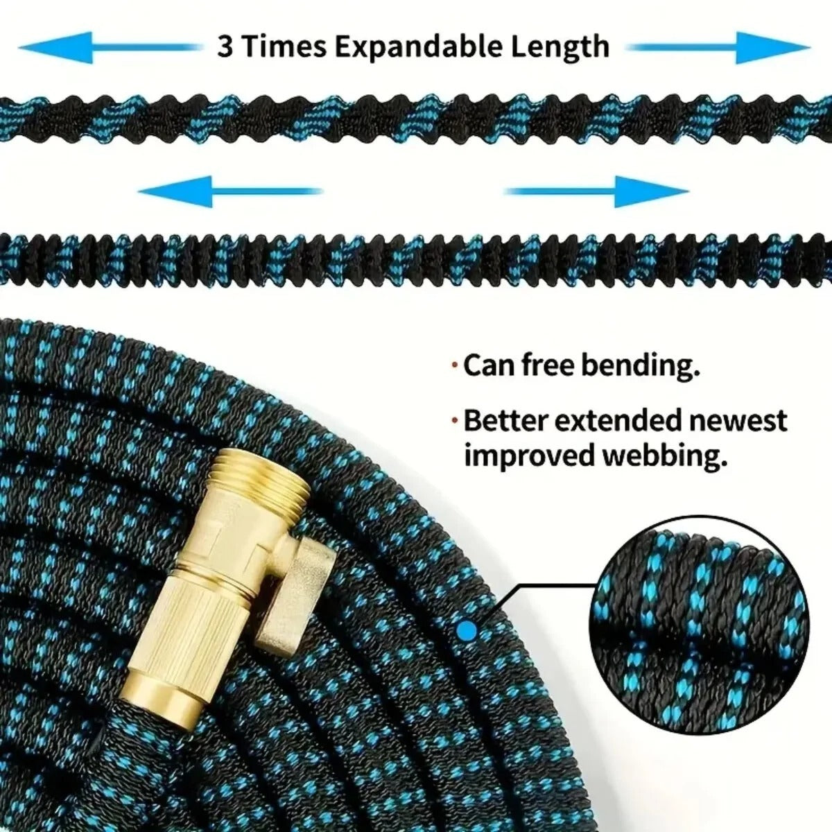 Amazingforless Water Hose Upgraded Leakproof Lightweight No-Kink Garden Hose Flexible Expanding Water Hose Black Blue