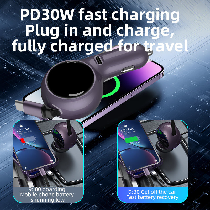 120W Super Fast Car Charger with Retractable Cable