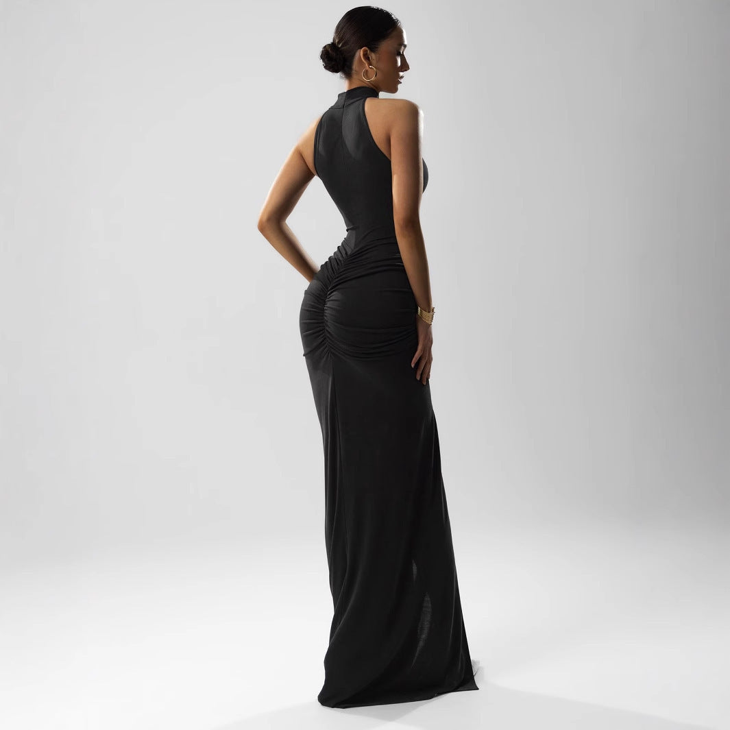 Women's Sleeveless Halter Skinny Sheath Long Dress