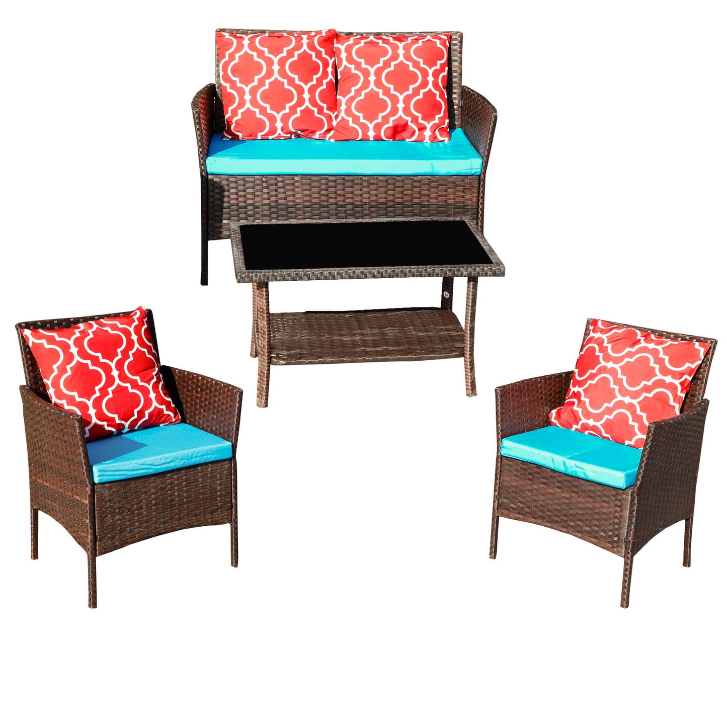 Four-Piece Sofa Set Table With Sofa Chair PE Rattan Outdoor Furniture