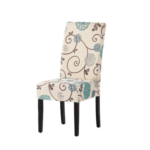Contemporary White and Blue Dining Chair with Fabric Upholstery