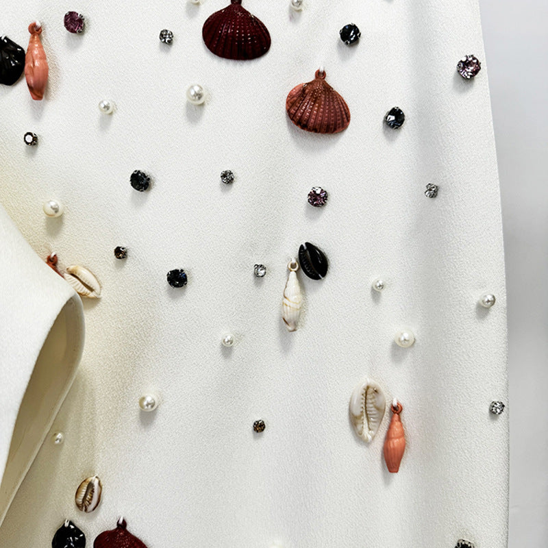 Fashion Heavy Industry Shell Beads Rhinestones Short Top Suit