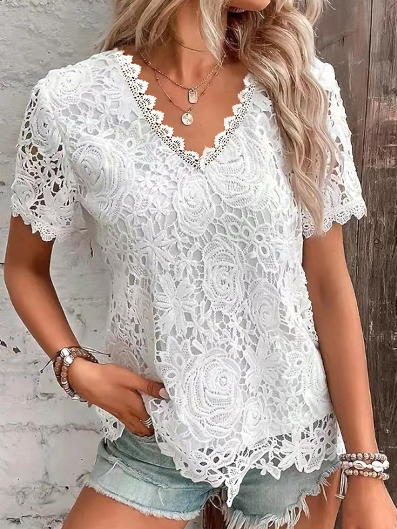 New Women's Fashion Lace Short Sleeve Tops