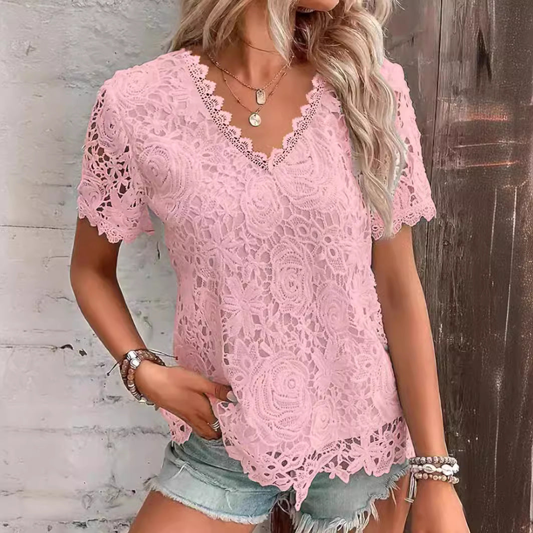 New Women's Fashion Lace Short Sleeve Tops