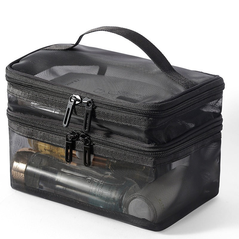 2pcs Double Layer Mesh Travel Cosmetic Storage Bags
