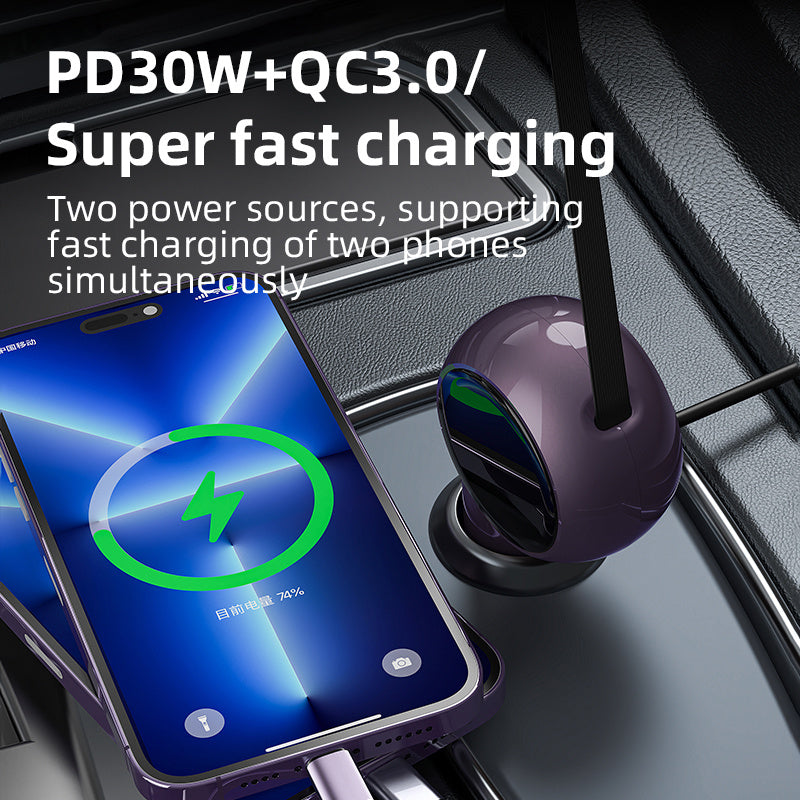 120W Super Fast Car Charger with Retractable Cable