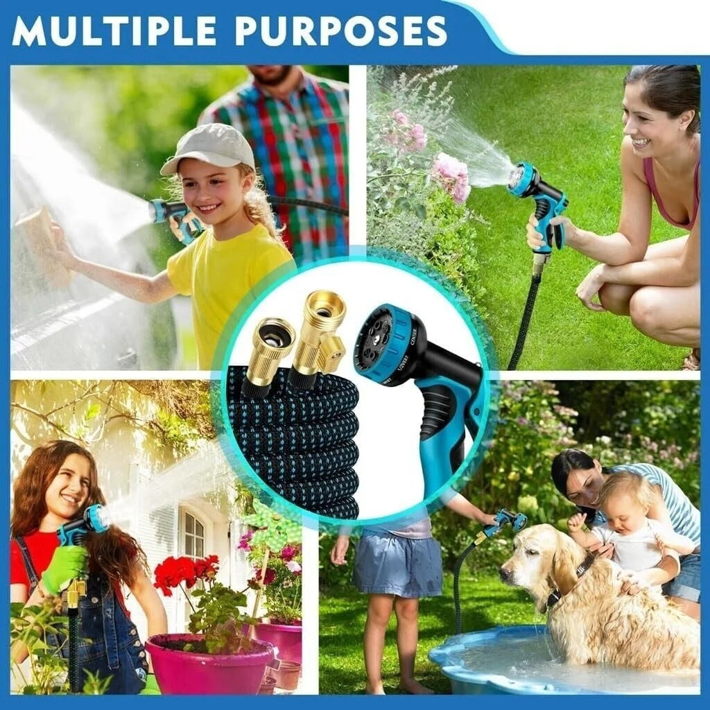 Amazingforless Water Hose Upgraded Leakproof Lightweight No-Kink Garden Hose Flexible Expanding Water Hose Black Blue
