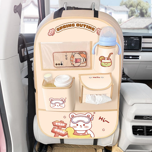 Leather Car Back Seat Storage Bag with Anti-Kick Pad