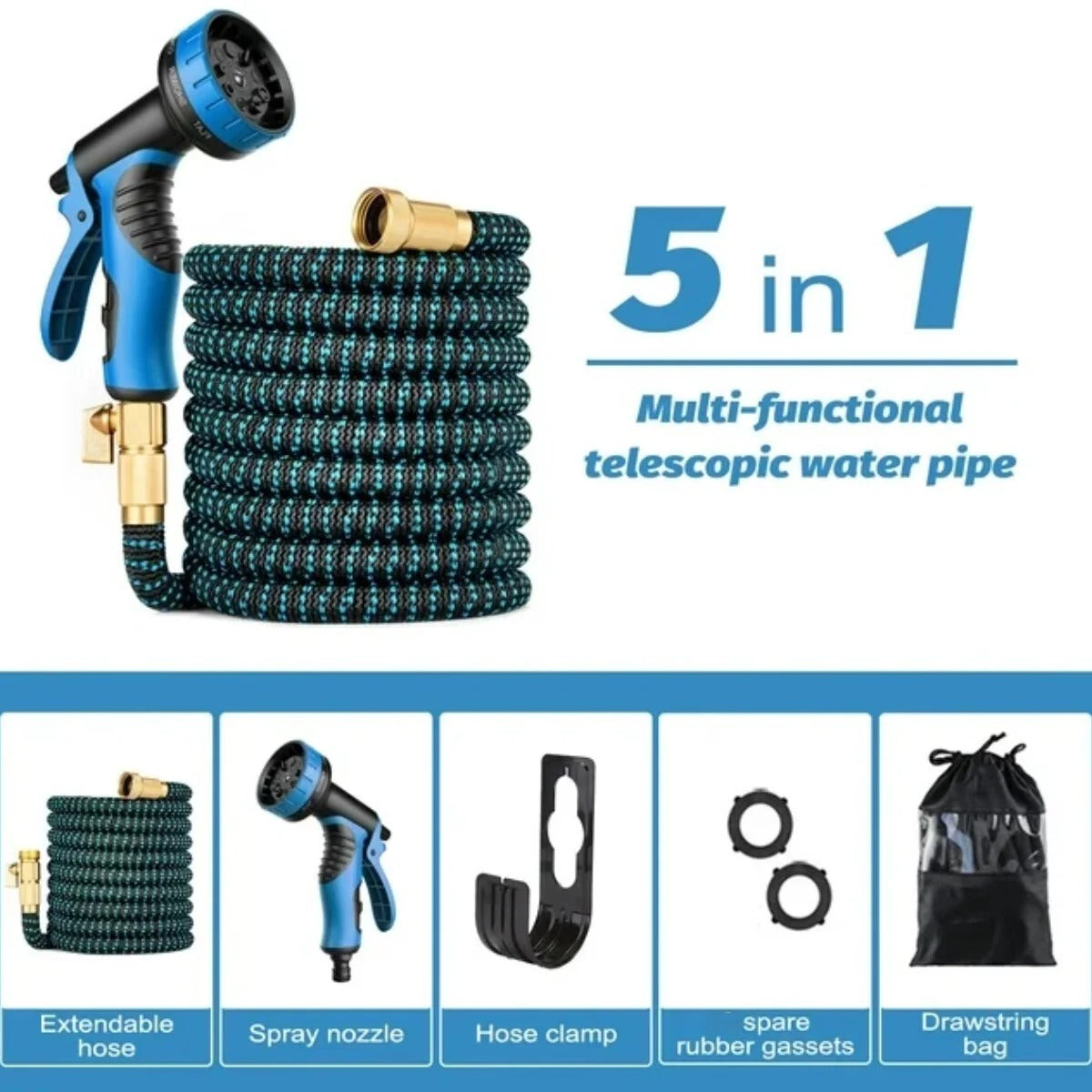Amazingforless Water Hose Upgraded Leakproof Lightweight No-Kink Garden Hose Flexible Expanding Water Hose Black Blue