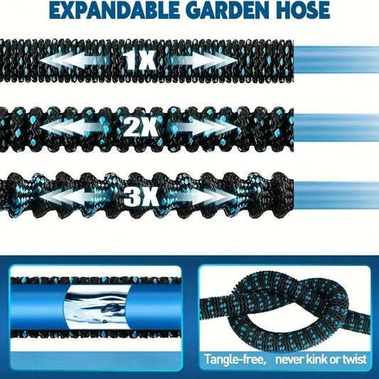 Amazingforless Water Hose Upgraded Leakproof Lightweight No-Kink Garden Hose Flexible Expanding Water Hose Black Blue